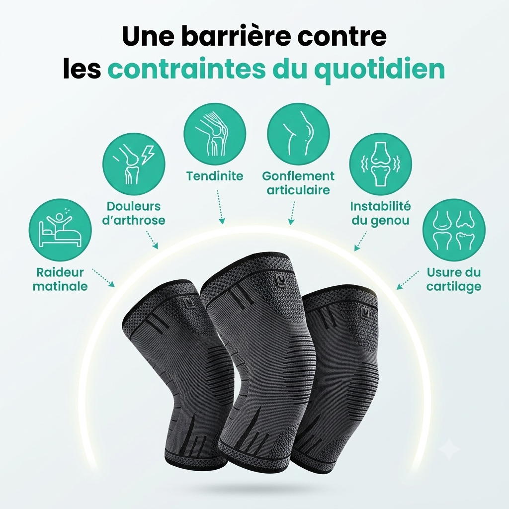 Genouillère de compression FlexoZen coloris rouge noir et bleu