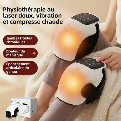 Masseur chauffant FlexoZen porté sur les deux genoux - chaleur, vibration et thérapie douce