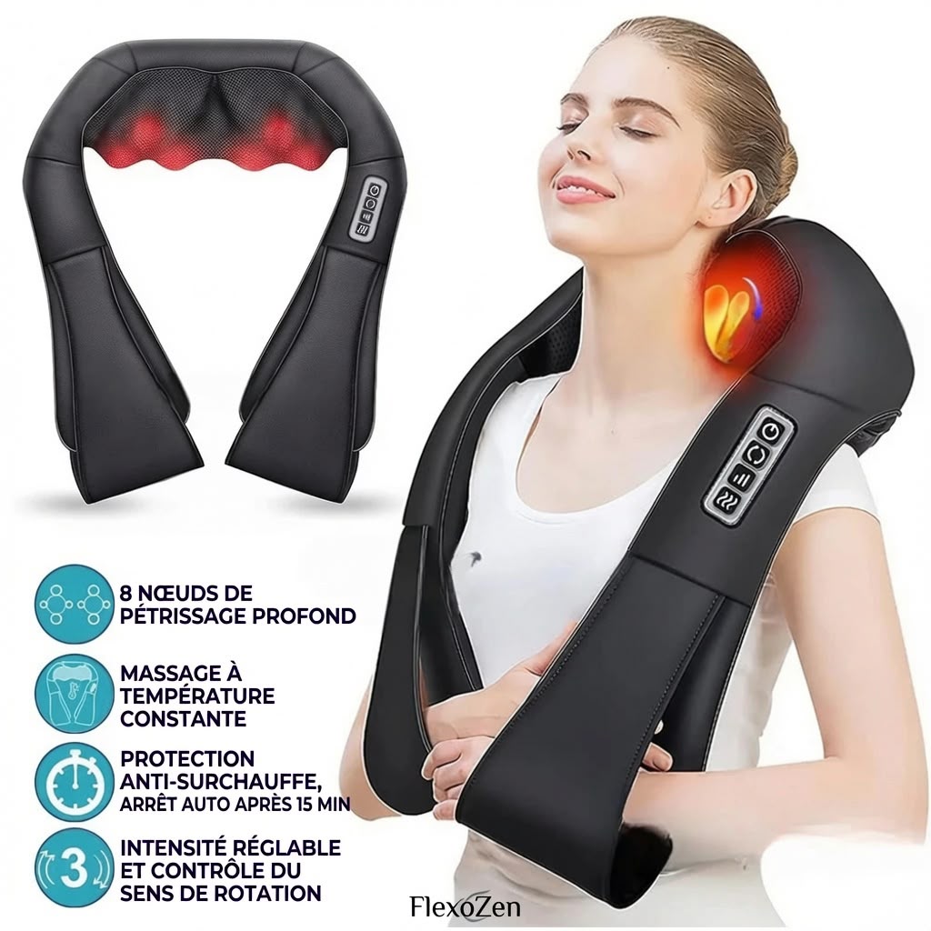 Masseur Chauffant Nuque & Épaules FlexoZen — Shiatsu Décontractant